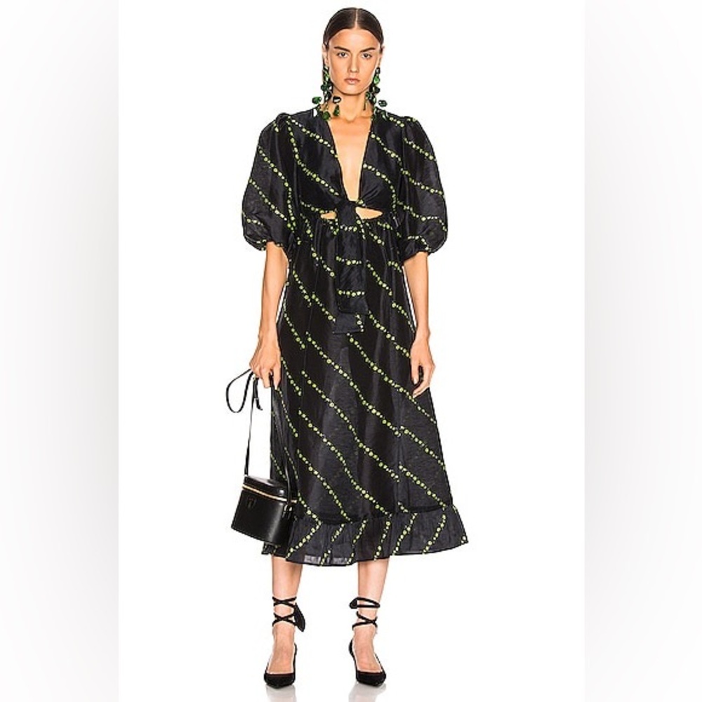 🖤 GANNI Floral Silk Linen Blend Midi Dress